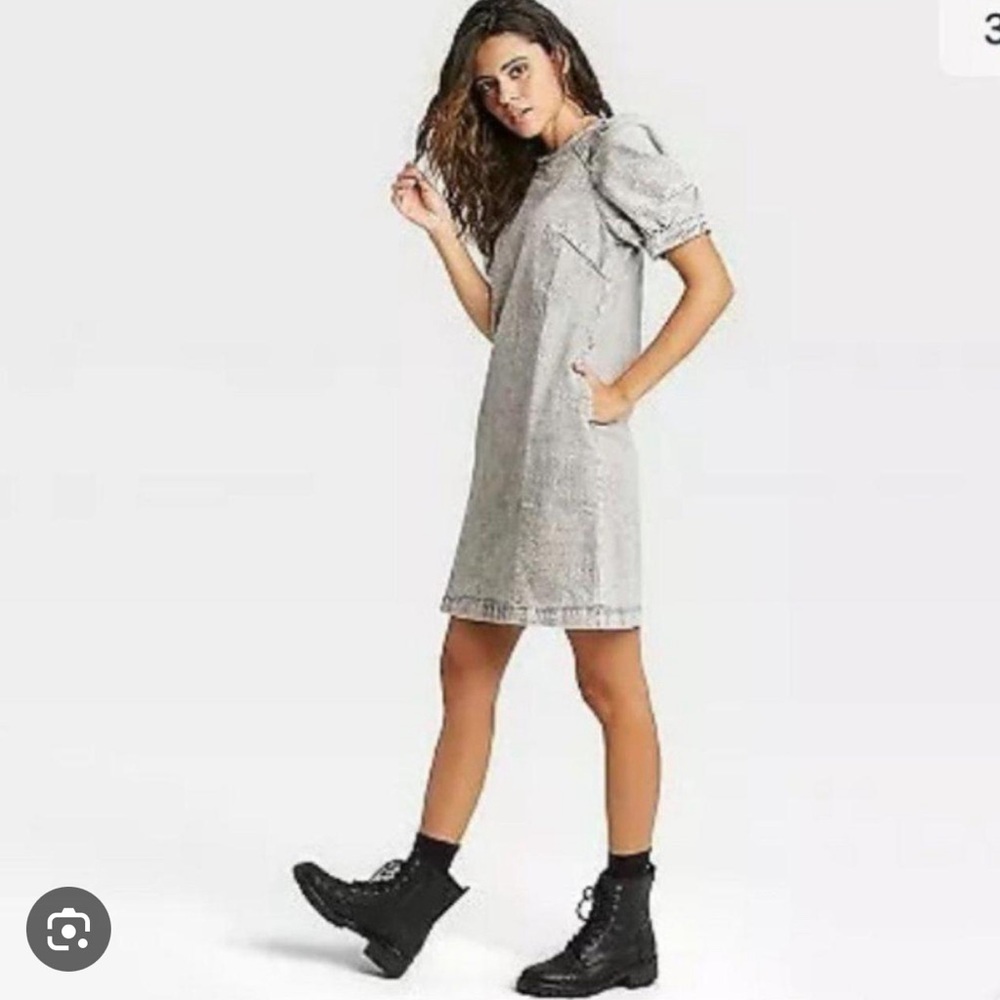 GRAY DENIM DRESS W POCKETS